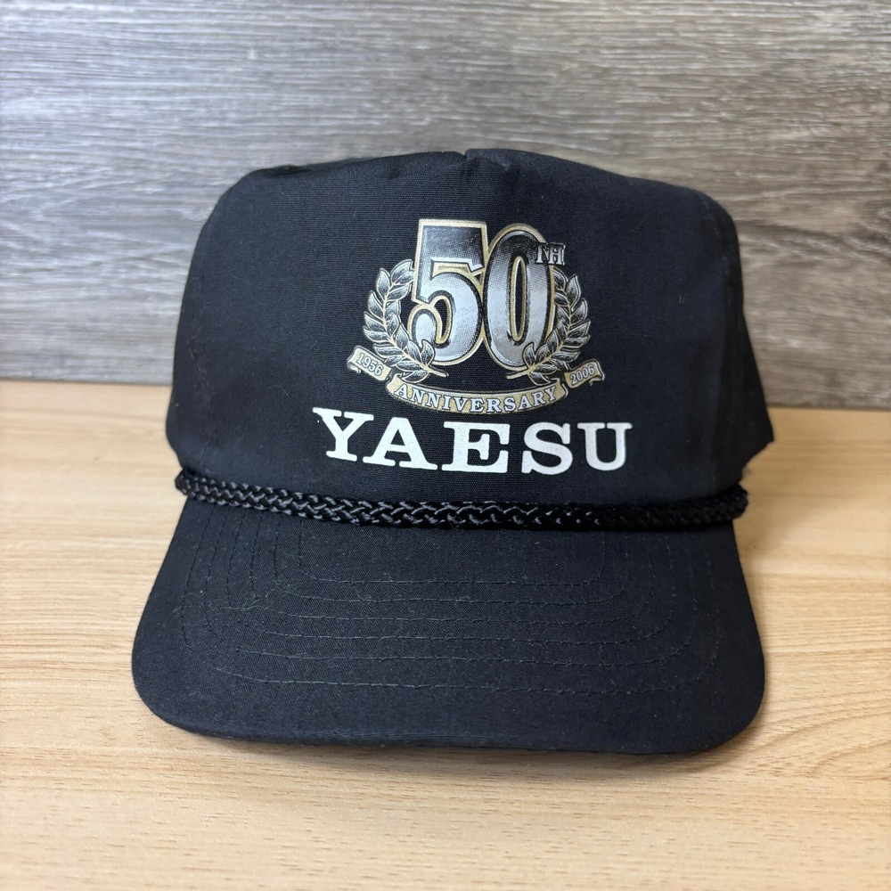 Vintage Yaesu Hat Cap Strap Back Black Trucker Adjustable